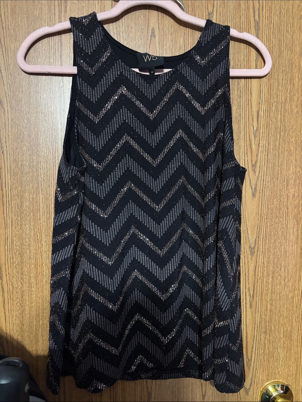 W5 Black Chevron Metallic Sleeveless Top